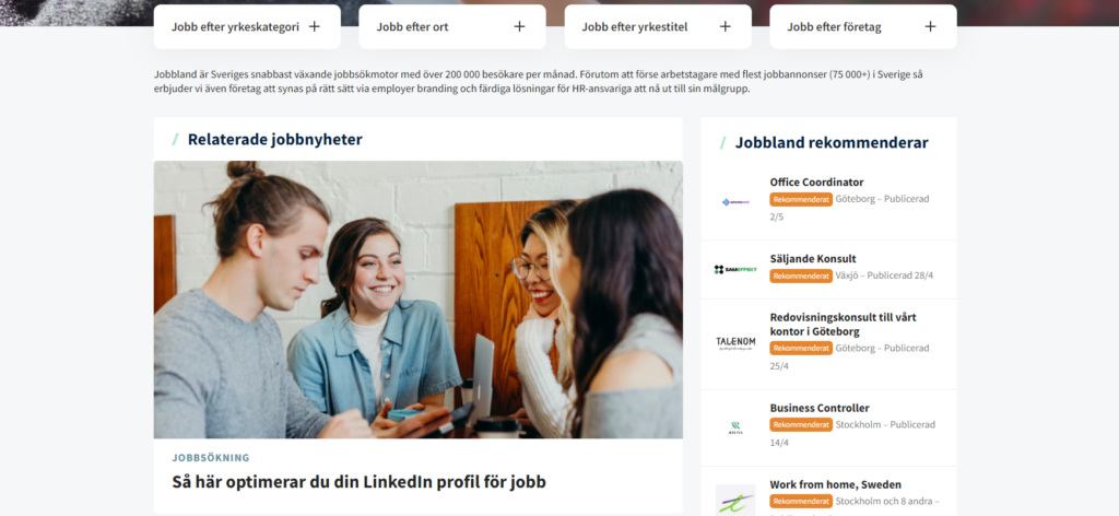 Swedish website for job search