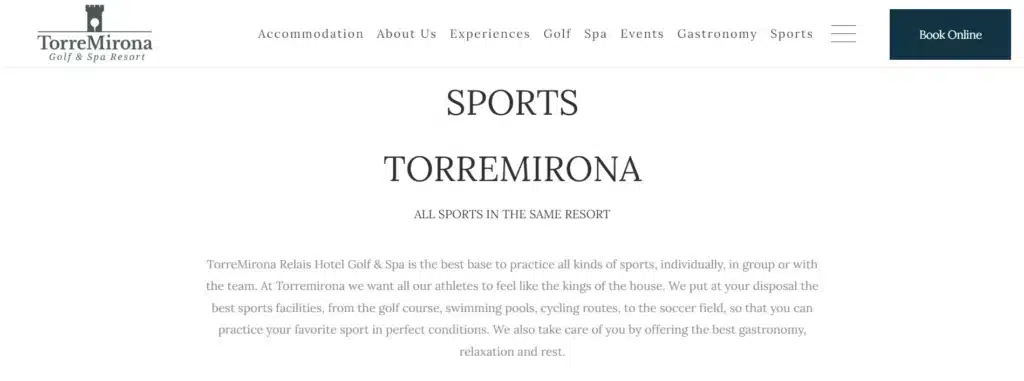 Sports website for Hotel Target Market