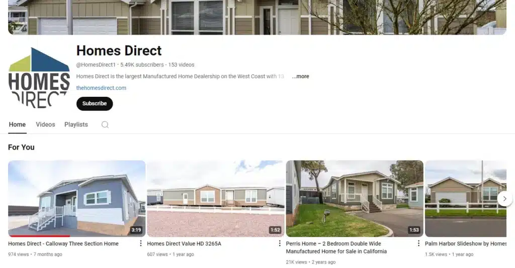 Homes direct youtube channel