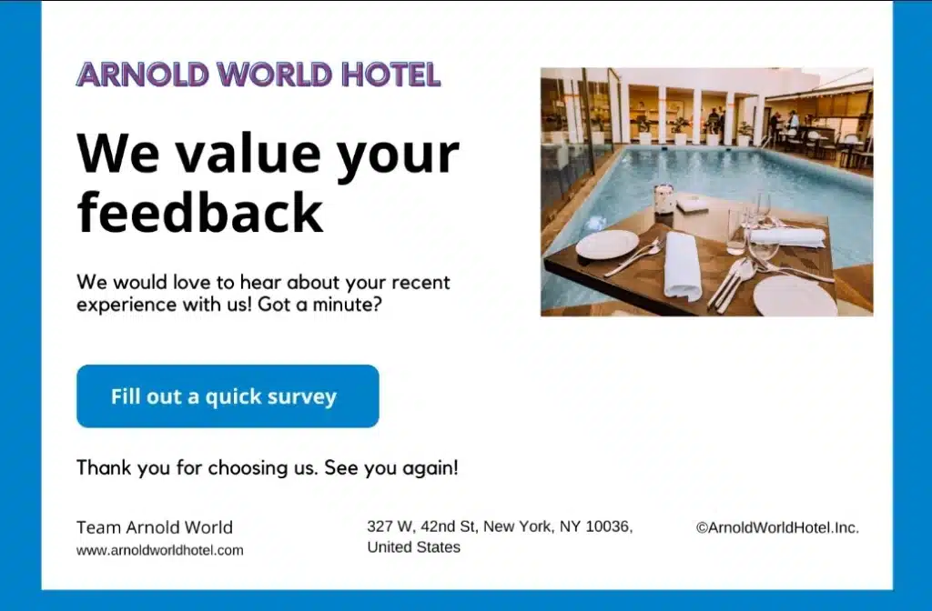 Hotel guest feedback form request