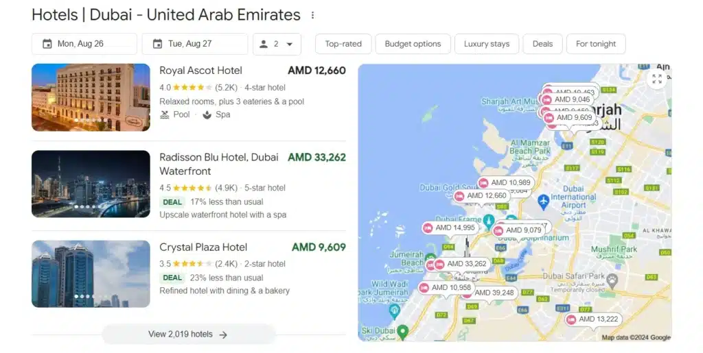 Google search engines for hotels