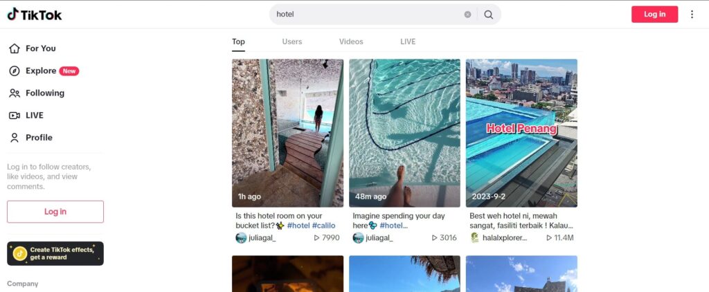 Tiktok videos for hotel marketing