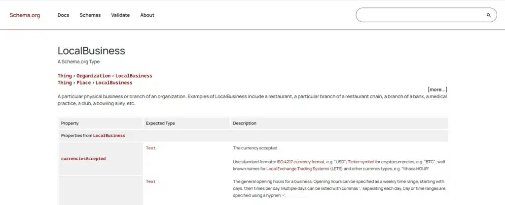 Local business information schema